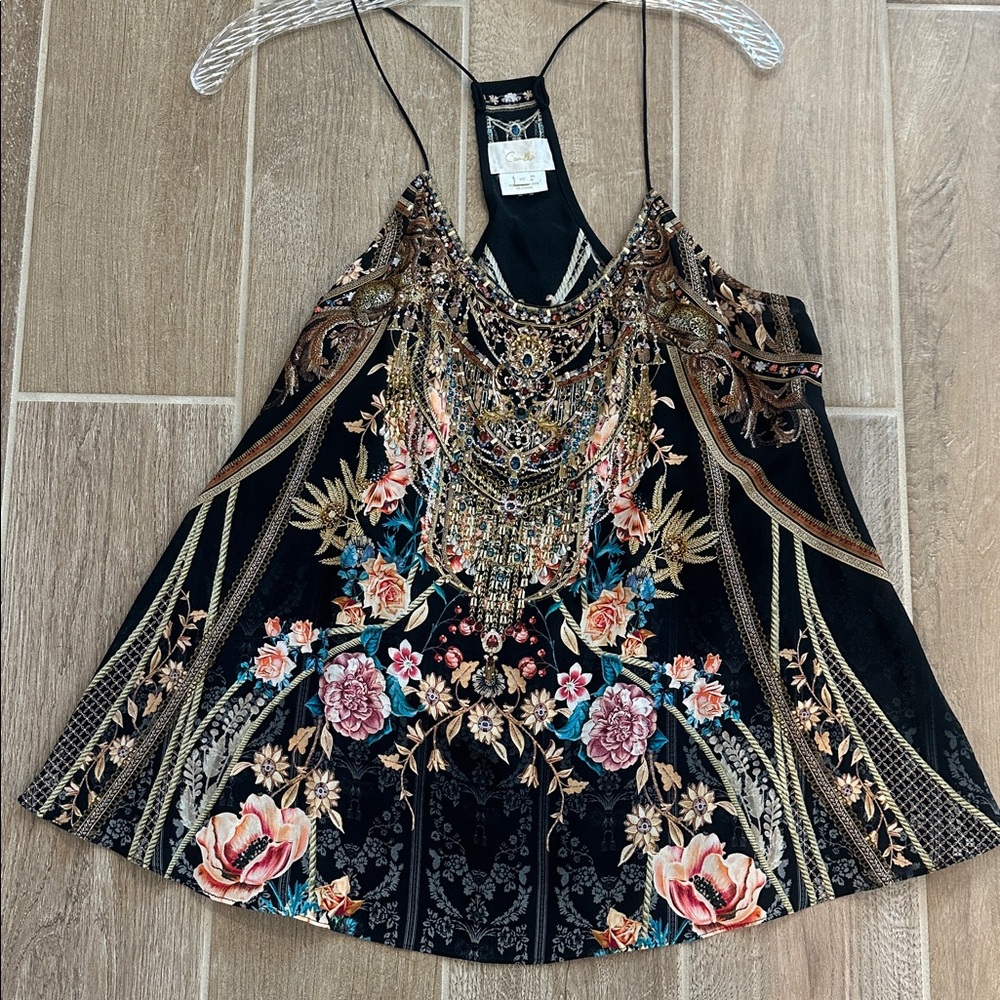 Camilla Black Embellished Floral Silk Tank Top - Picture 4 of 8